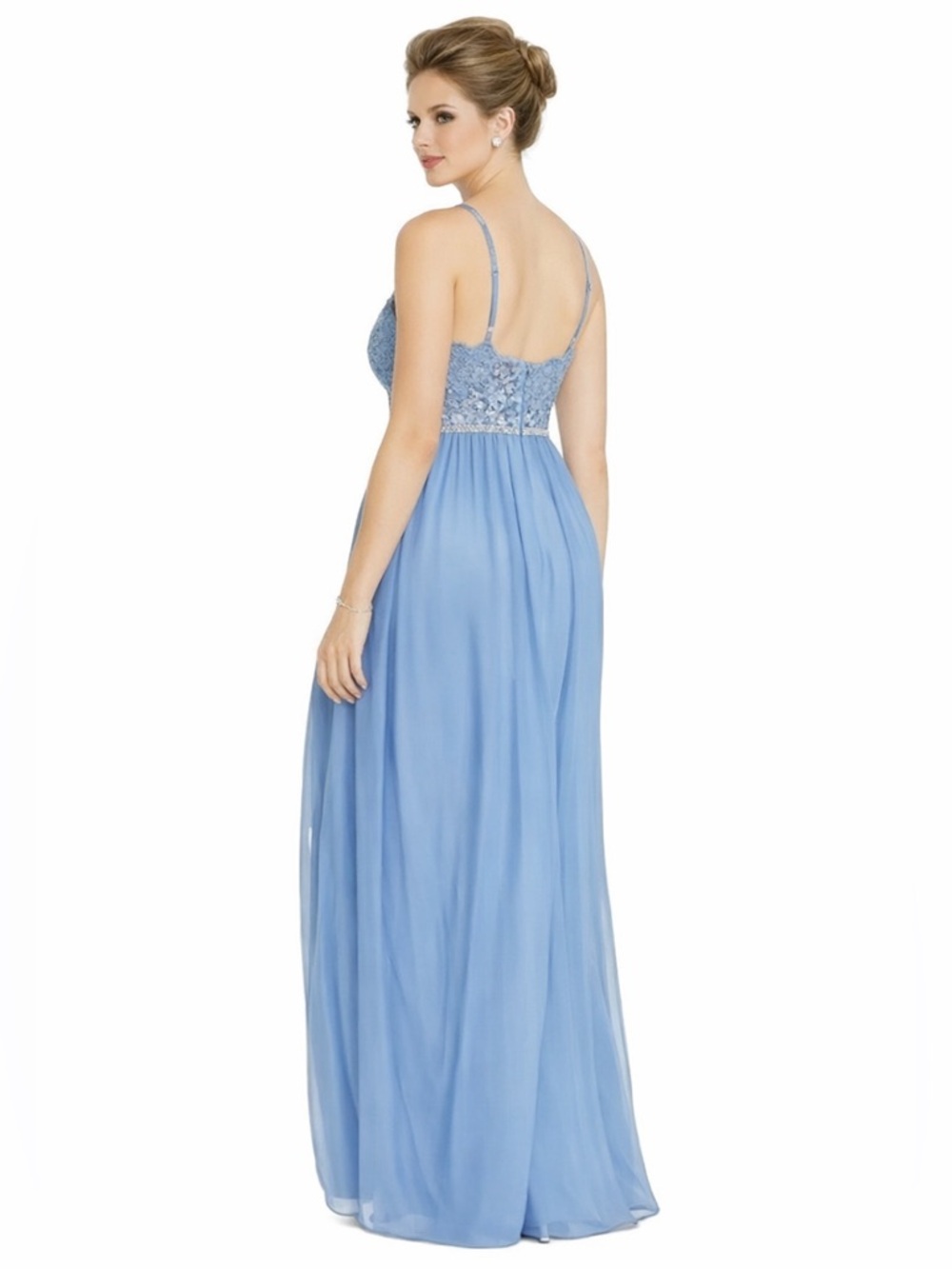 Emerald Sundae Lace Chiffon Blue Formal Maxi Prom Rhinestone Sequin Trim Dress - Picture 2 of 15